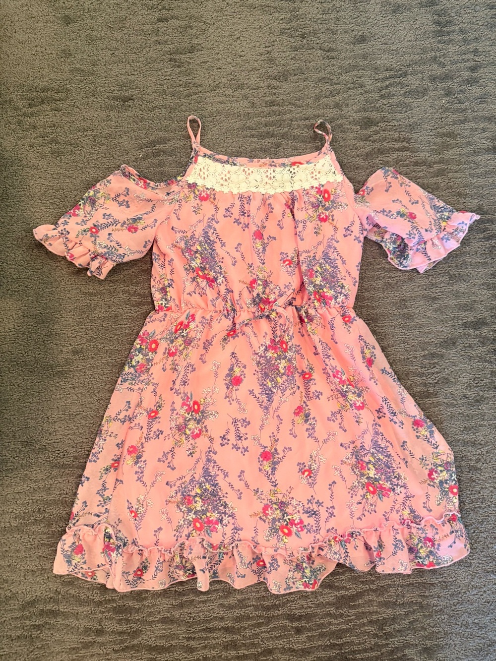 Girls' Pink Floral Cold-Shoulder Dress